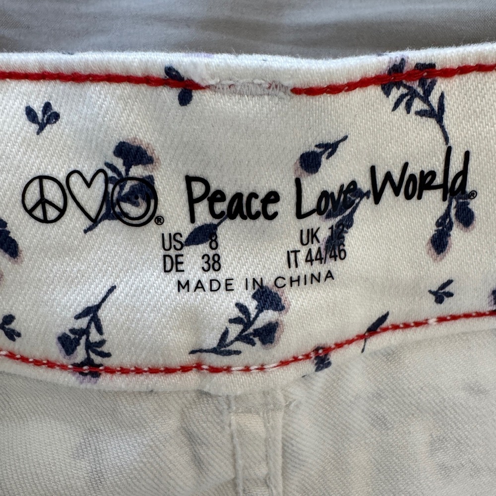 Peace Love World Floral Wide Leg Crop Pants Cotton Stretch Cream Navy Size 8 NEW - Picture 3 of 11